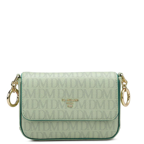 Small Monogram Franzy Leather Sling - Mint & Emerald Green