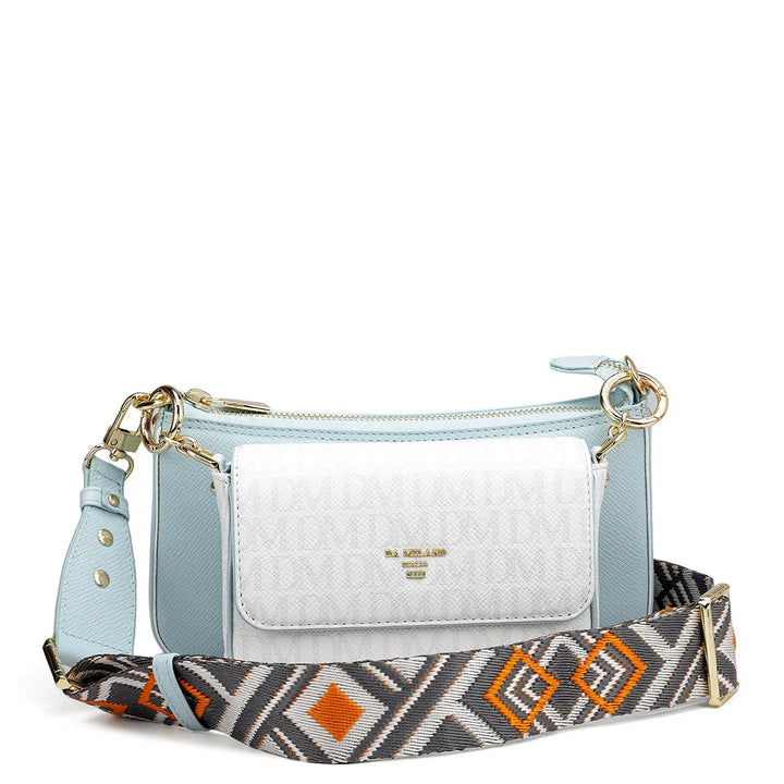 Small Monogram Franzy Leather Sling - White & Cloud Blue