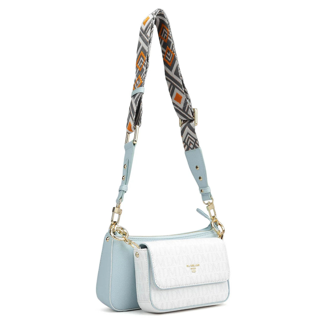 Small Monogram Franzy Leather Sling - White & Cloud Blue