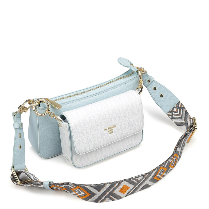 Small Monogram Franzy Leather Sling - White & Cloud Blue