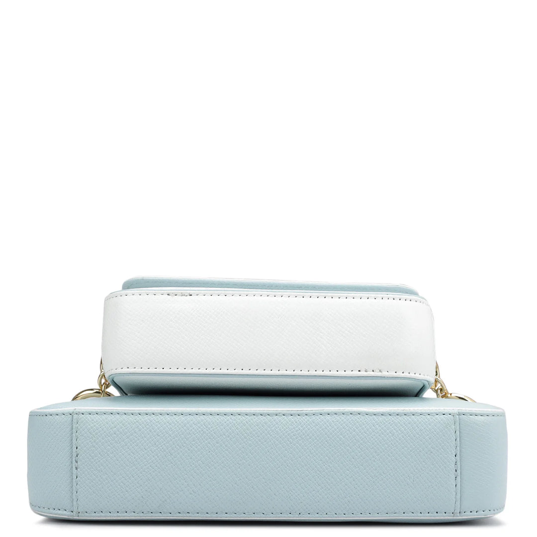 Small Monogram Franzy Leather Sling - White & Cloud Blue