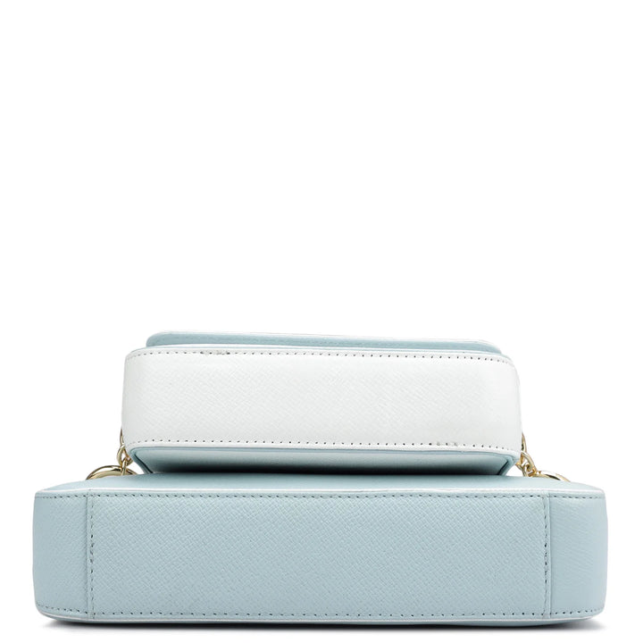 Small Monogram Franzy Leather Sling - White & Cloud Blue