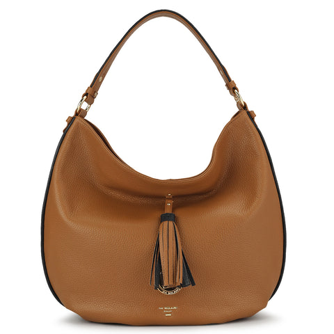 Medium Wax Leather Hobo Bag - Tan