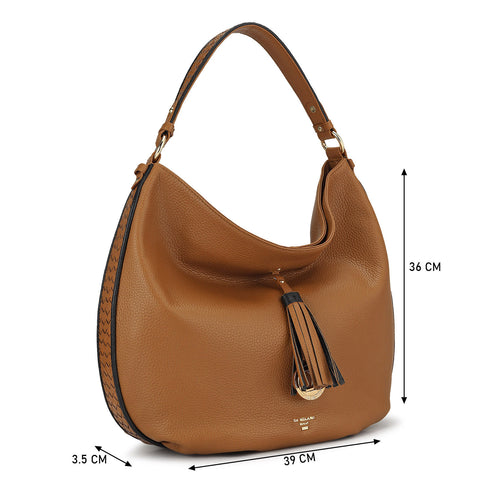 Medium Wax Leather Hobo Bag - Tan