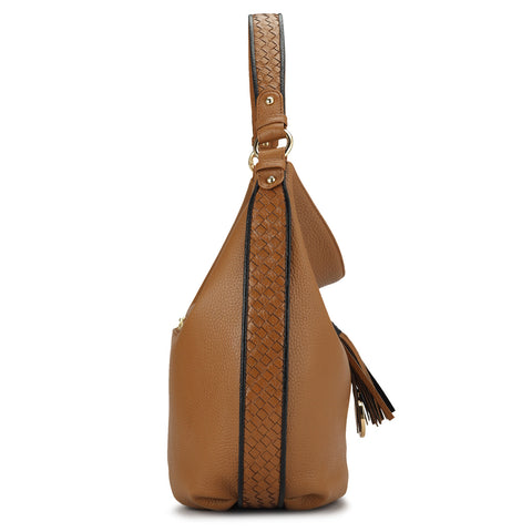 Medium Wax Leather Hobo Bag - Tan