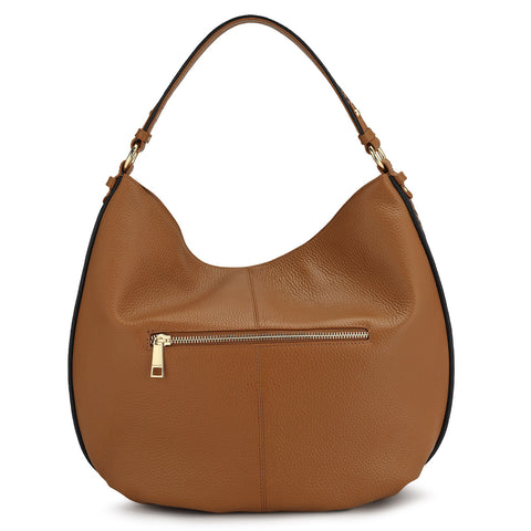 Medium Wax Leather Hobo Bag - Tan