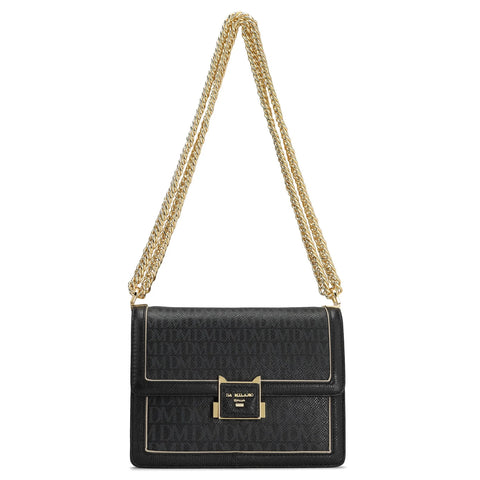 Small Monogram Leather Shoulder Bag - Black