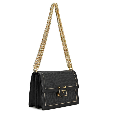 Small Monogram Leather Shoulder Bag - Black