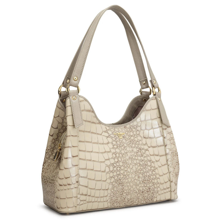 Medium Croco Leather Hobo - Frost