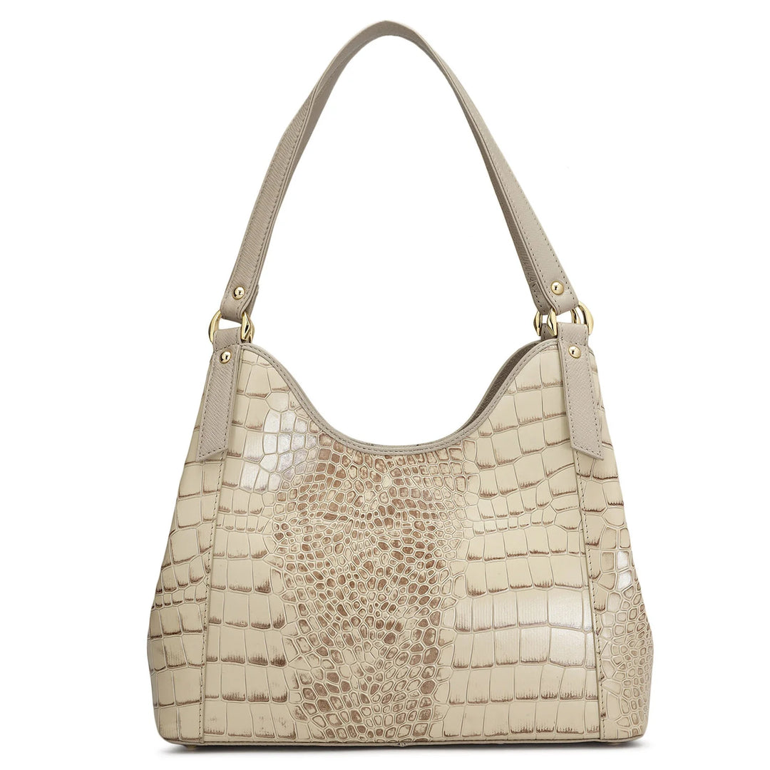 Medium Croco Leather Hobo - Frost