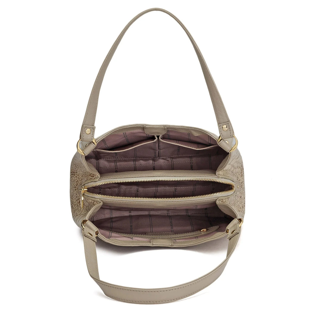 Medium Croco Leather Hobo - Frost