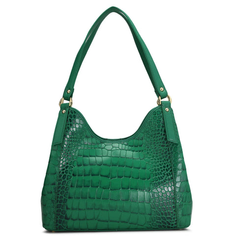 Medium Croco Leather Hobo - Sea Weed