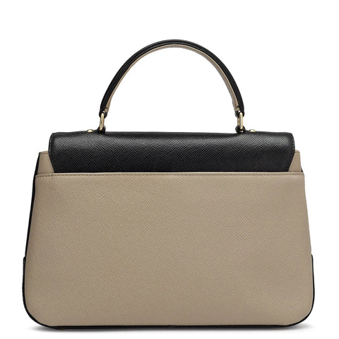 Small Franzy Leather Satchel - Chalk & Black