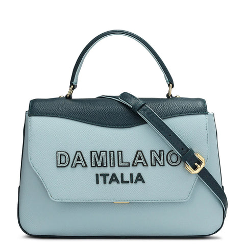 Small Franzy Leather Satchel - Cloud Blue & Octane