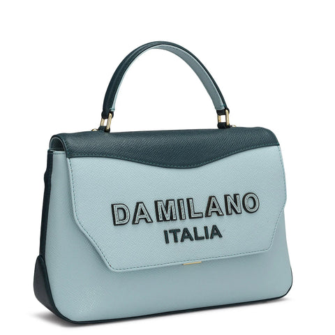 Small Franzy Leather Satchel - Cloud Blue & Octane