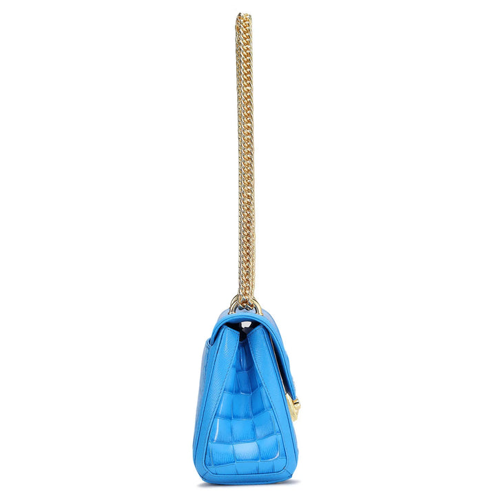 Small Croco Leather Shoulder Bag - Blue