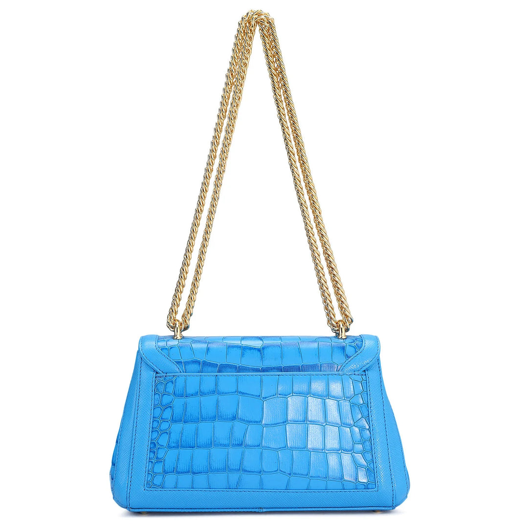 Small Croco Leather Shoulder Bag - Blue