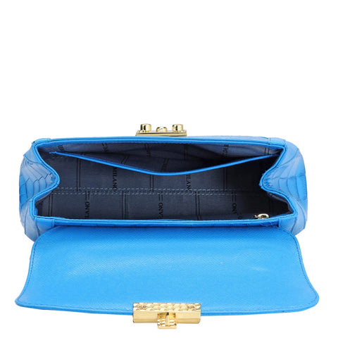 Small Croco Leather Shoulder Bag - Blue