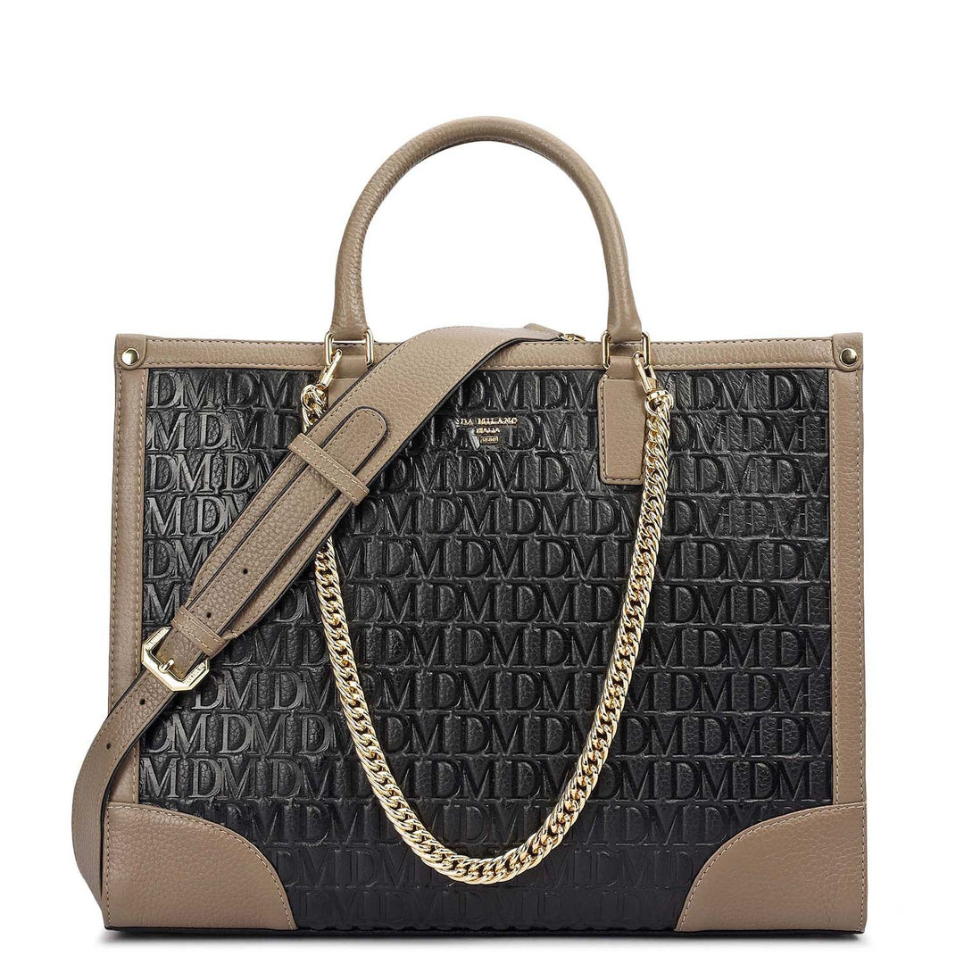 Medium Monogram Leather Book Tote - Black