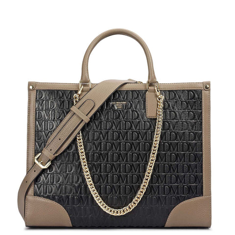Medium Monogram Leather Book Tote - Black