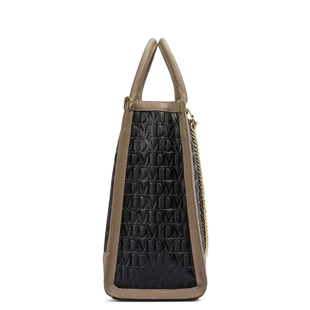 Medium Monogram Leather Book Tote - Black