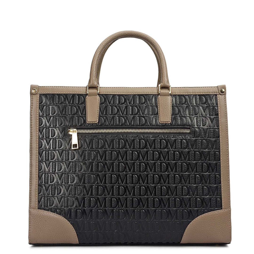 Medium Monogram Leather Book Tote - Black