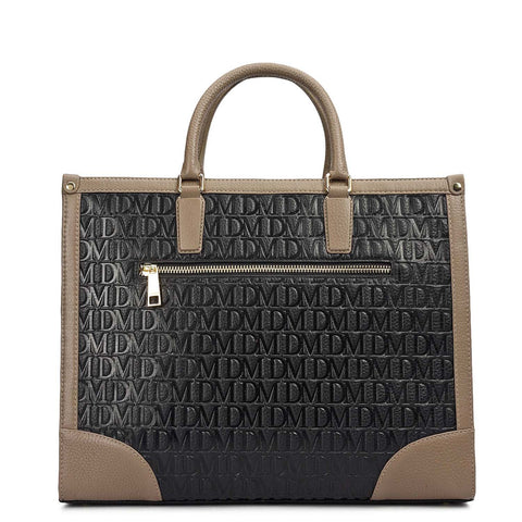Medium Monogram Leather Book Tote - Black