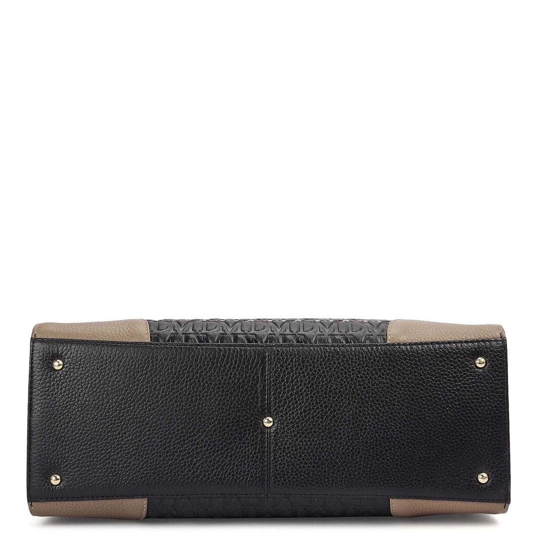 Medium Monogram Leather Book Tote - Black