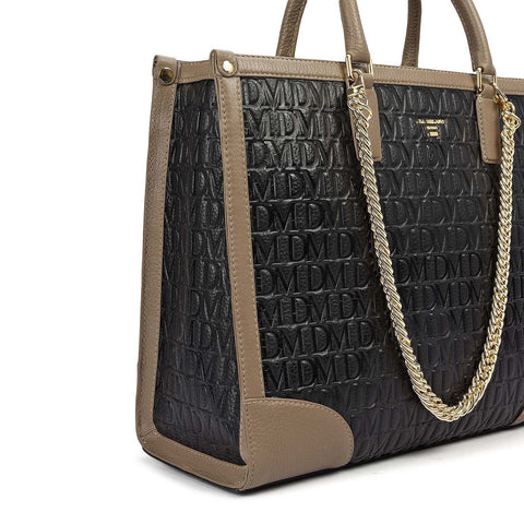 Medium Monogram Leather Book Tote - Black