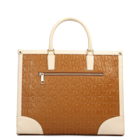 Medium Monogram Leather Book Tote - Caramel