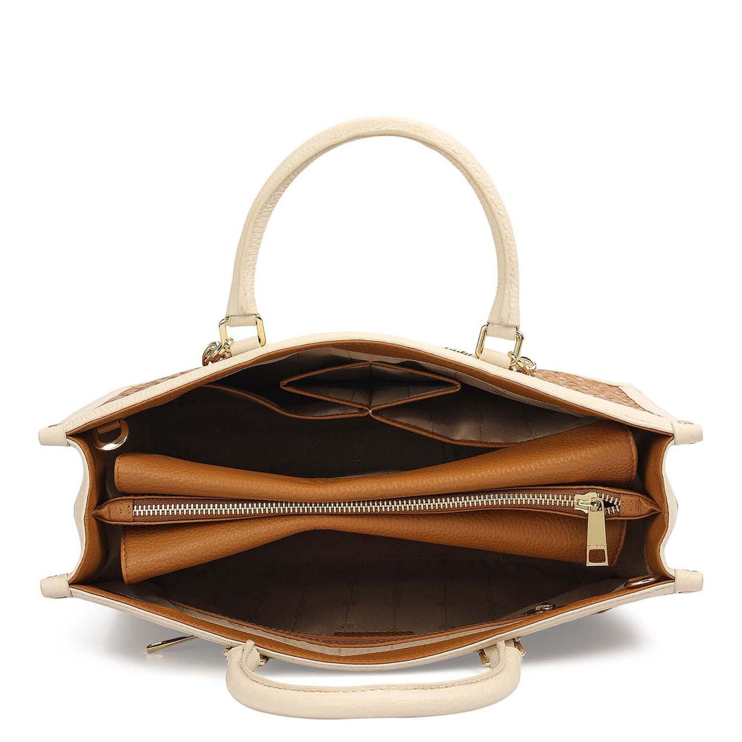 Medium Monogram Leather Book Tote - Caramel