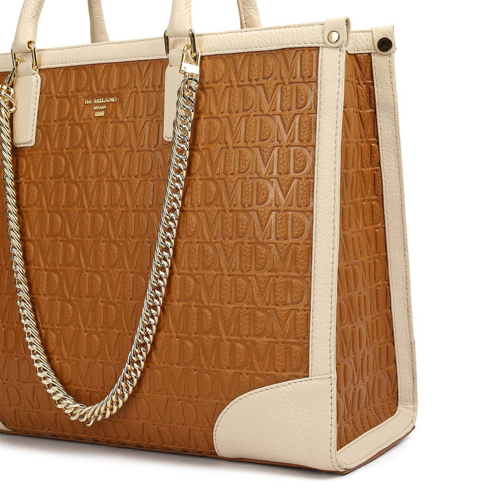 Medium Monogram Leather Book Tote - Caramel