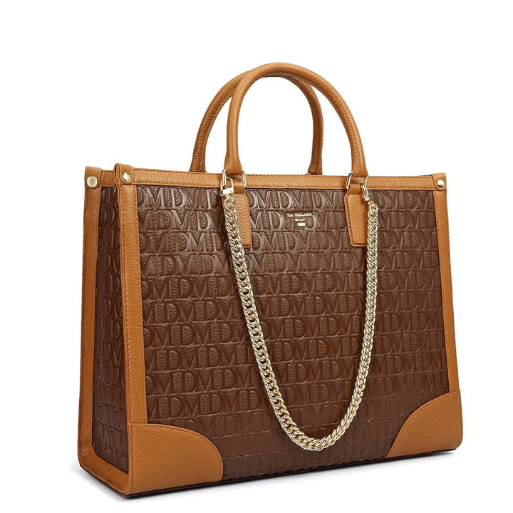 Medium Monogram Leather Book Tote - Mocha
