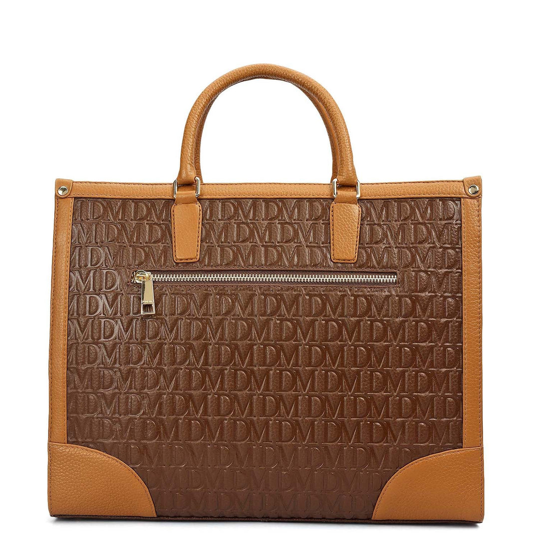 Medium Monogram Leather Book Tote - Mocha