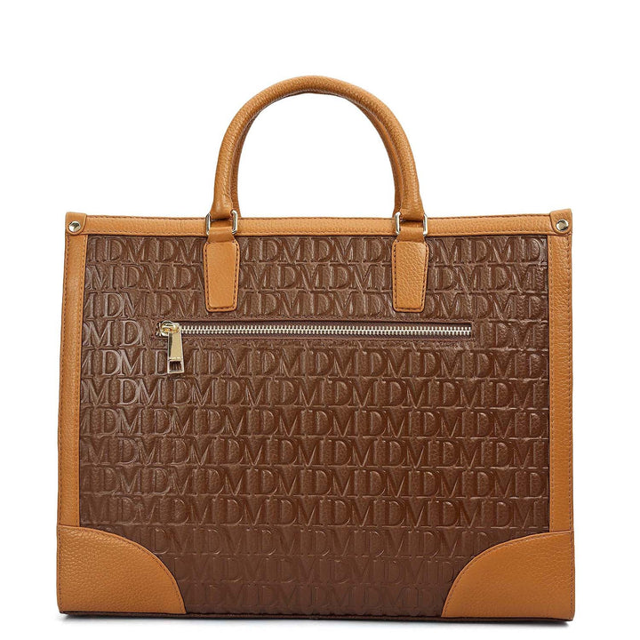 Medium Monogram Leather Book Tote - Mocha