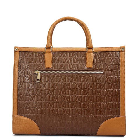 Medium Monogram Leather Book Tote - Mocha