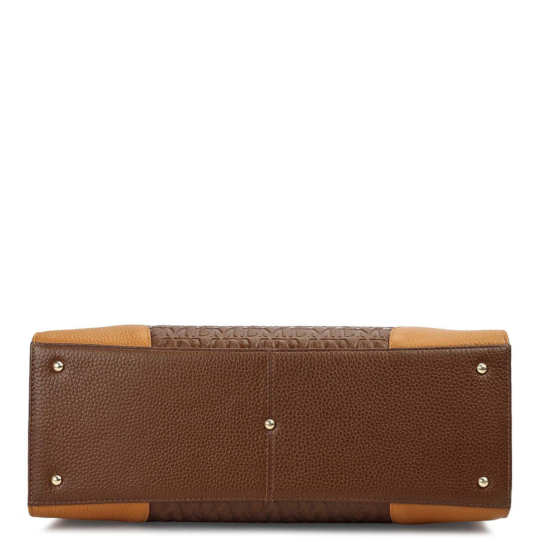 Medium Monogram Leather Book Tote - Mocha
