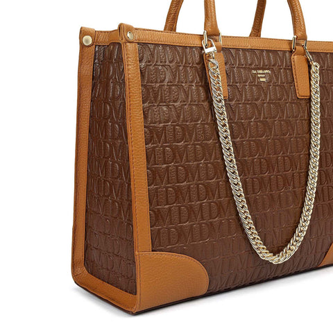 Medium Monogram Leather Book Tote - Mocha