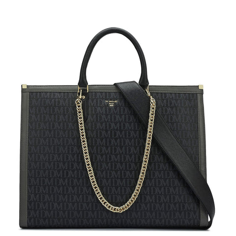 Large Monogram Leather Book Tote   - Black