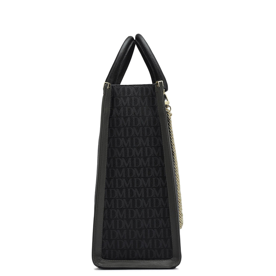 Large Monogram Leather Book Tote   - Black