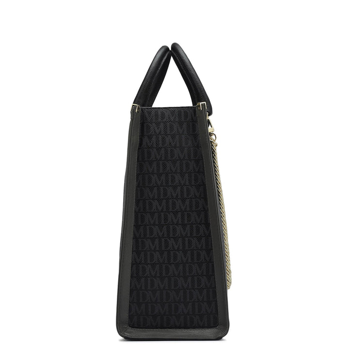 Large Monogram Leather Book Tote   - Black