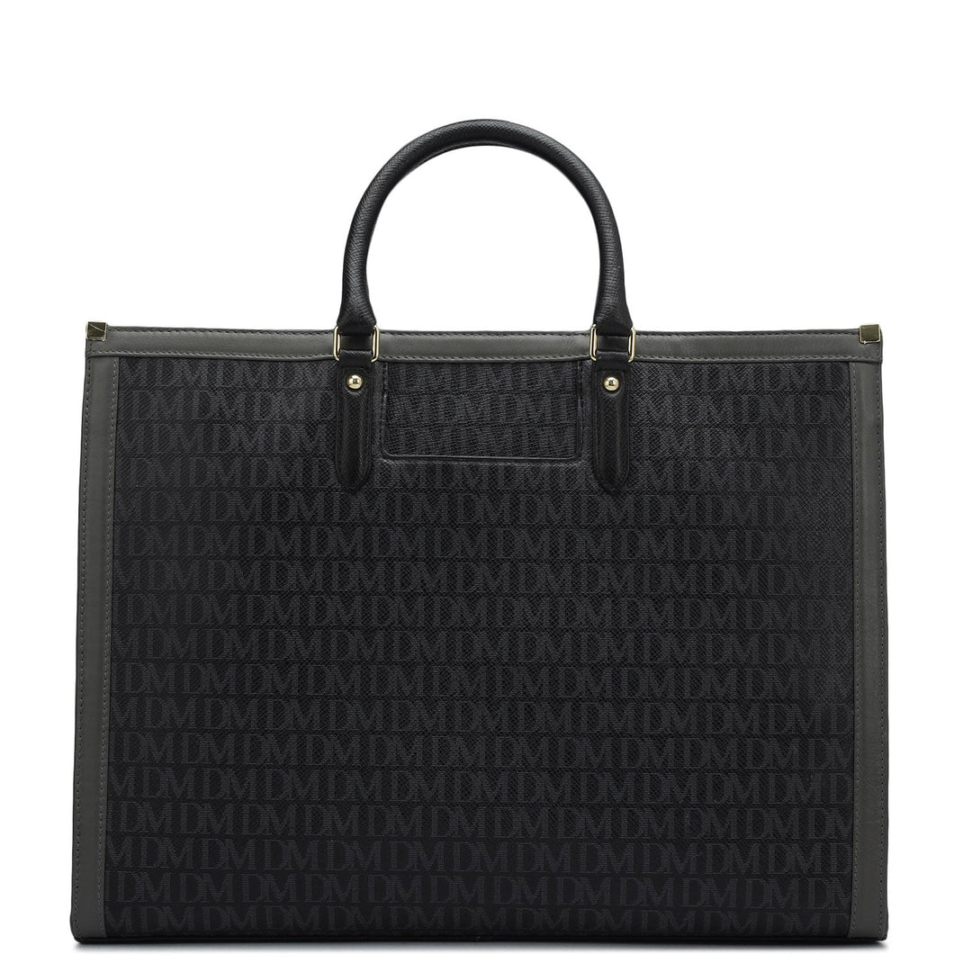 Large Monogram Leather Book Tote   - Black