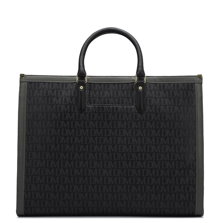 Large Monogram Leather Book Tote   - Black