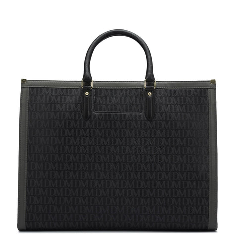Large Monogram Leather Book Tote   - Black