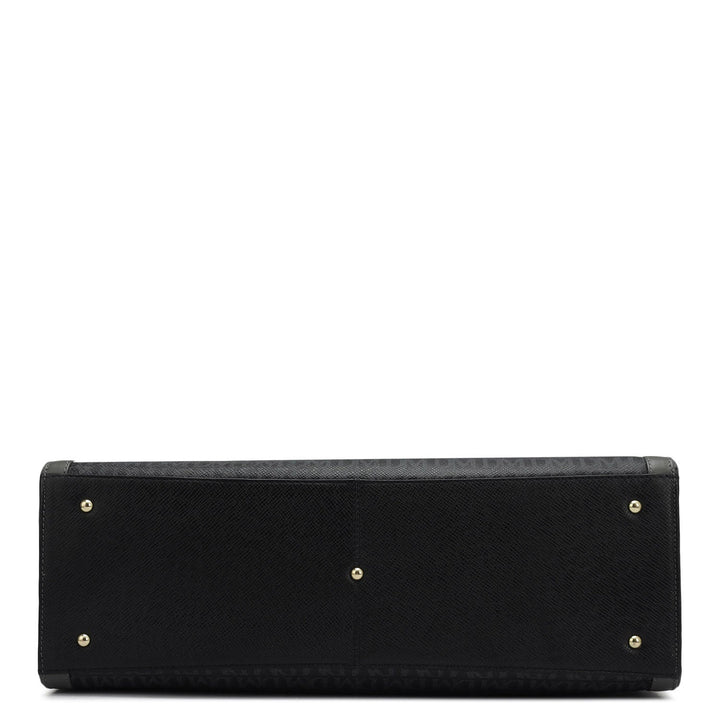 Large Monogram Leather Book Tote   - Black