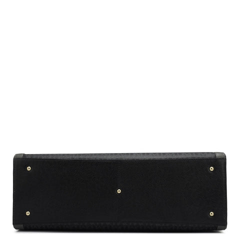 Large Monogram Leather Book Tote   - Black