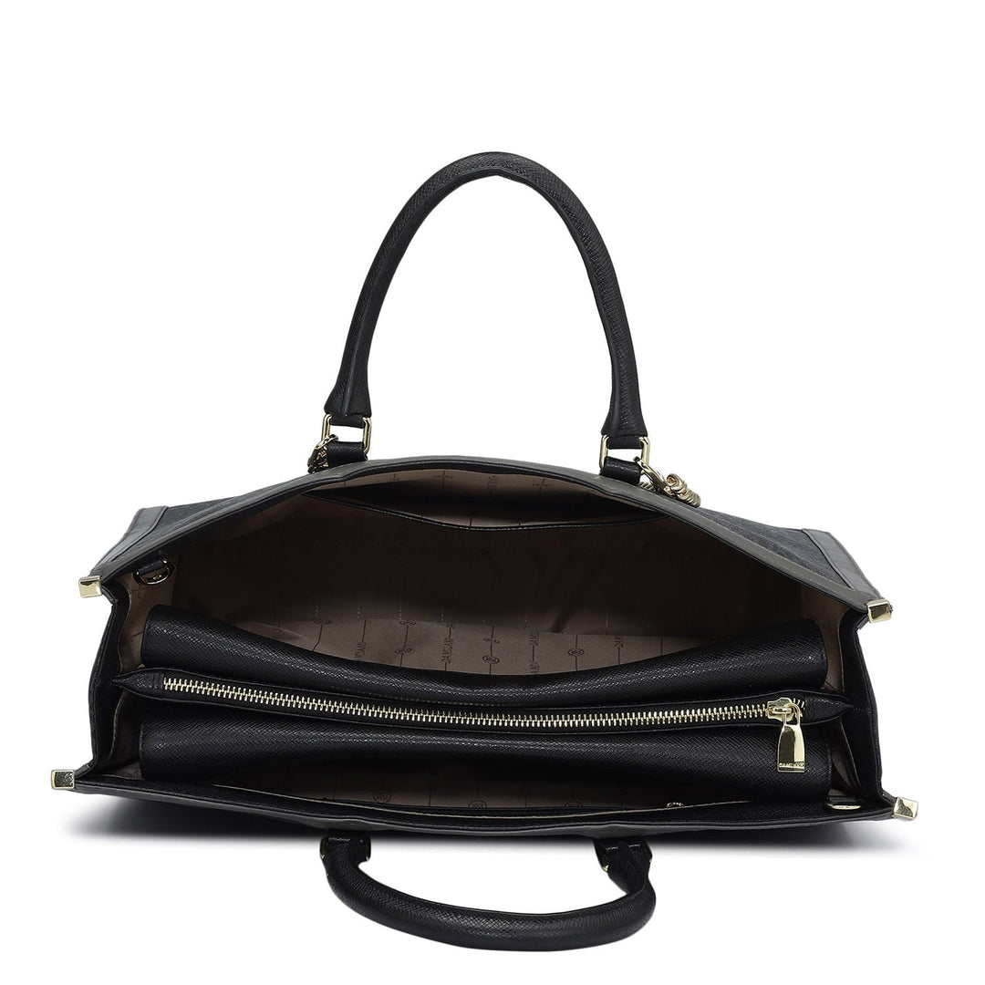 Large Monogram Leather Book Tote   - Black