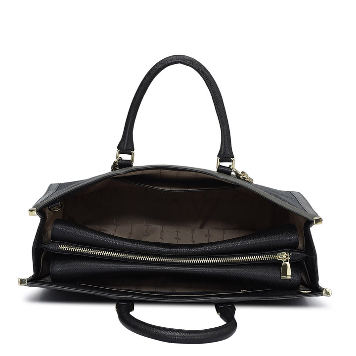 Large Monogram Leather Book Tote   - Black