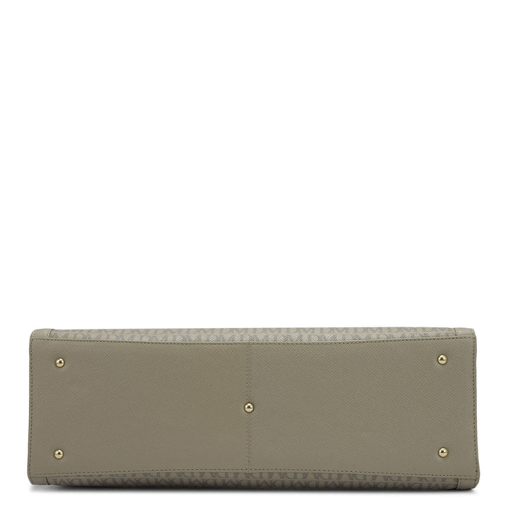 Large Monogram Leather Book Tote   - Chalk