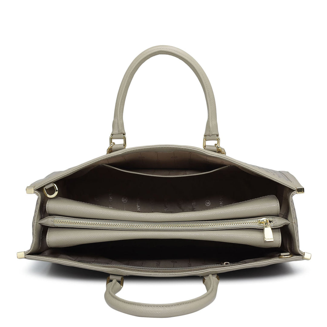 Large Monogram Leather Book Tote   - Chalk